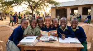 Group of happy African children smiling together