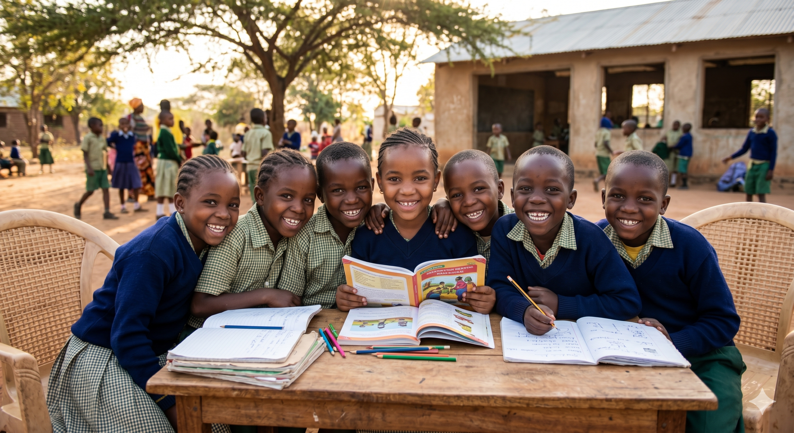 Group of happy African children smiling together